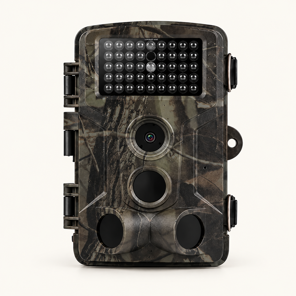 Caméra de chasse 24 MP sur fond #FCFAF4, vue de face