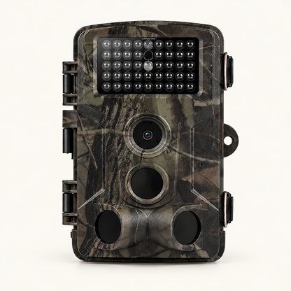 Caméra de chasse 24 MP sur fond #FCFAF4, vue de face