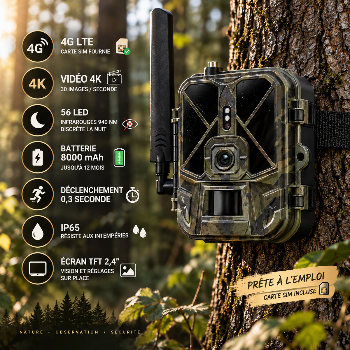 Caméra de chasse 4G 4K avec caractéristiques principales