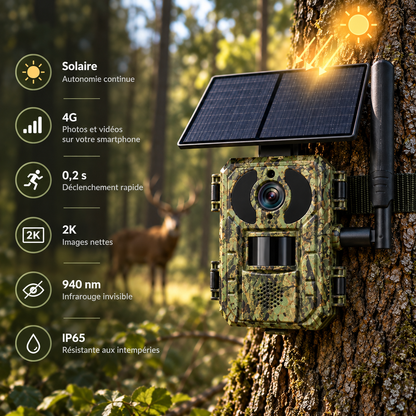 Caméra de chasse 4G solaire 2K avec caractéristiques