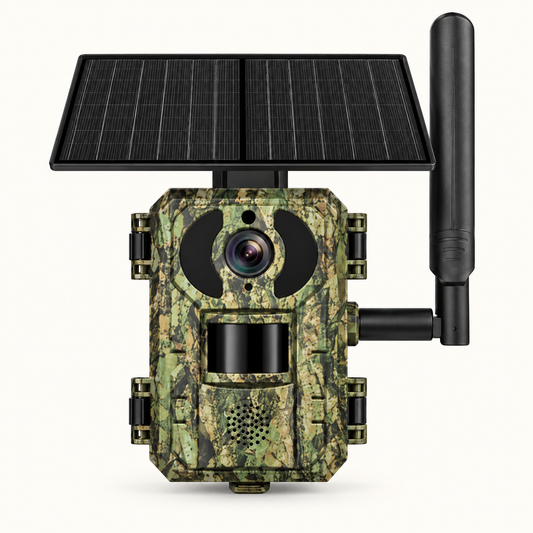Caméra de chasse 4G solaire 2K sur fond #FCFAF4