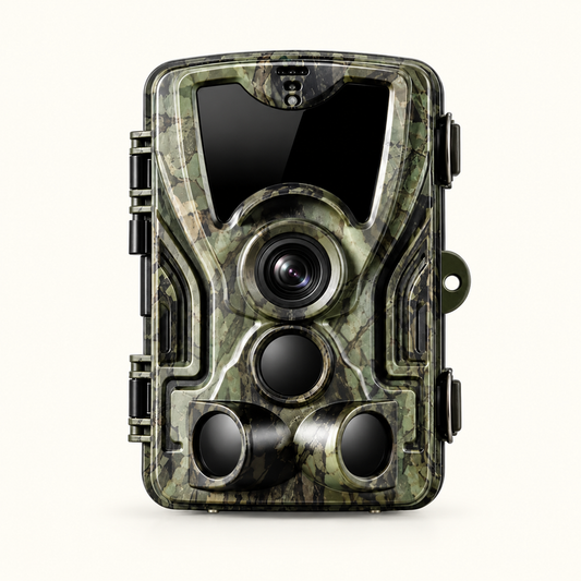 Caméra de Chasse Rechargeable 5000 mAh sur fond crème