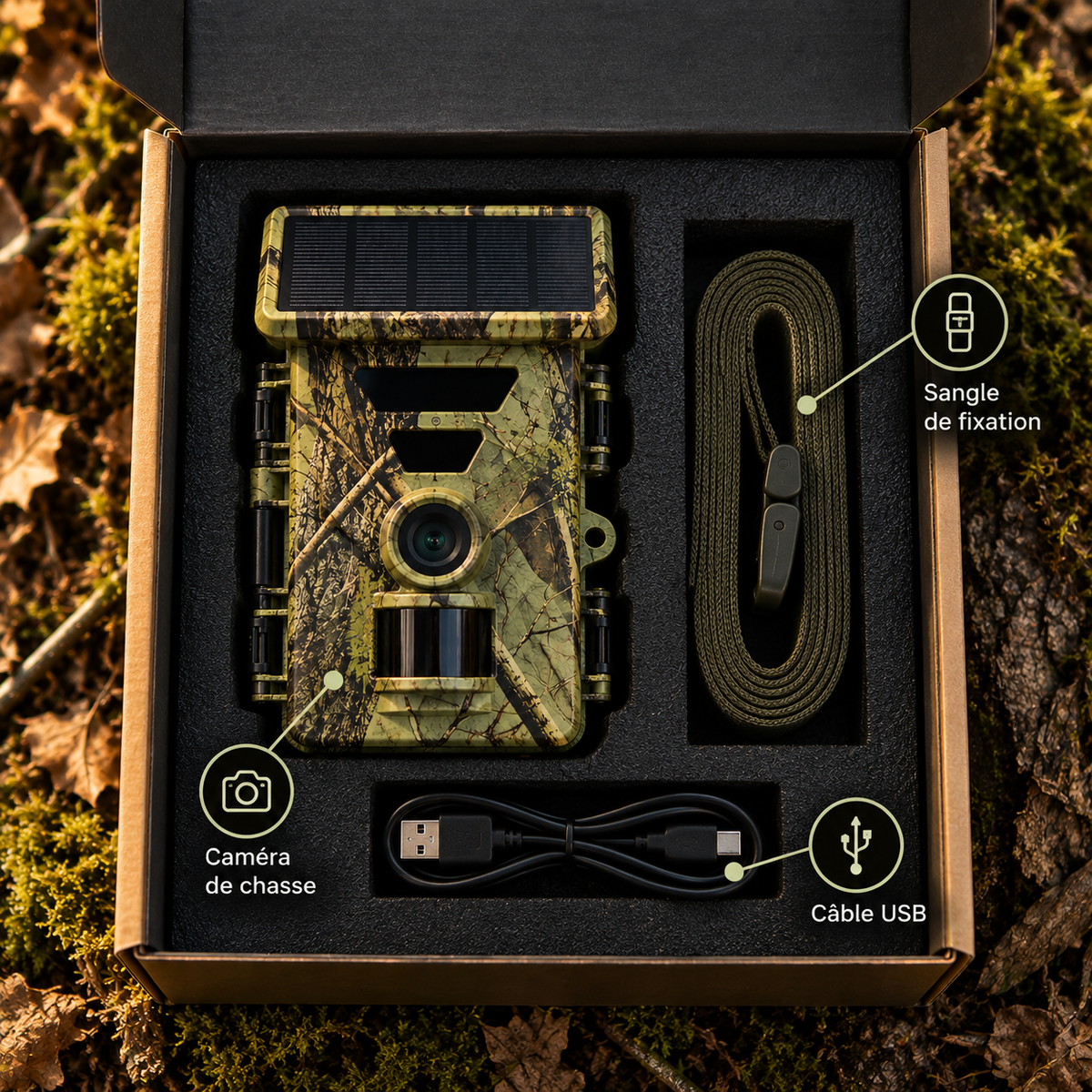Contenu du pack de la caméra de chasse solaire Wi-Fi