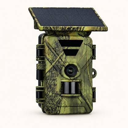 Caméra de chasse solaire Wi-Fi sur fond #FCFAF4, vue de face