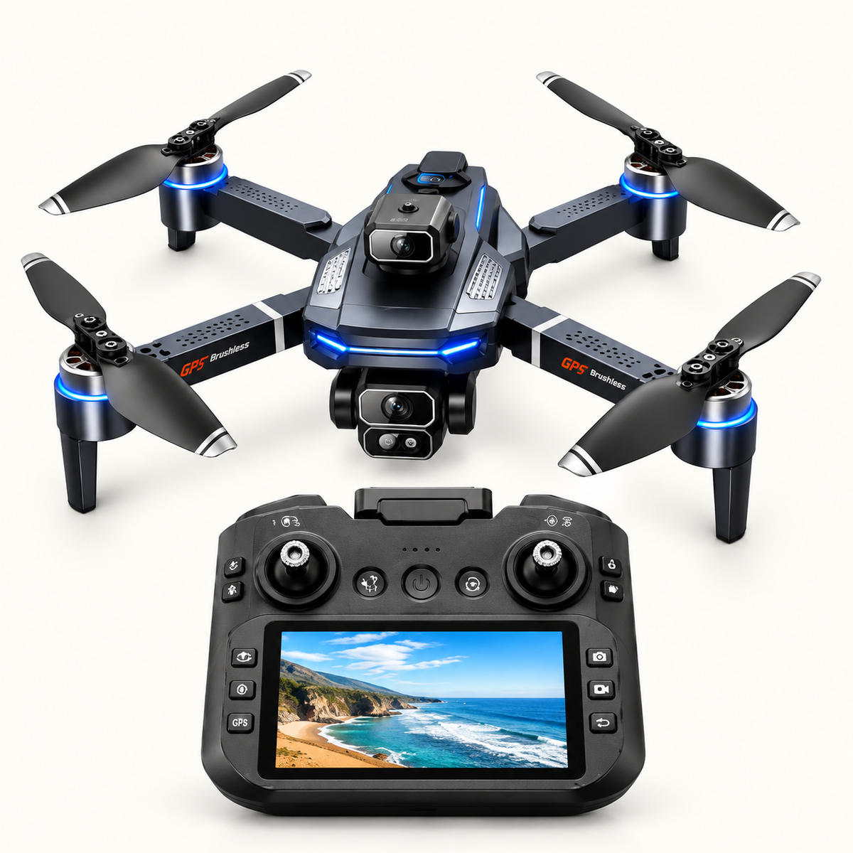Drone pliable 177 g avec radiocommande sur fond #FCFAF4