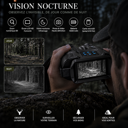 Vision nocturne en forêt avec jumelles infrarouges