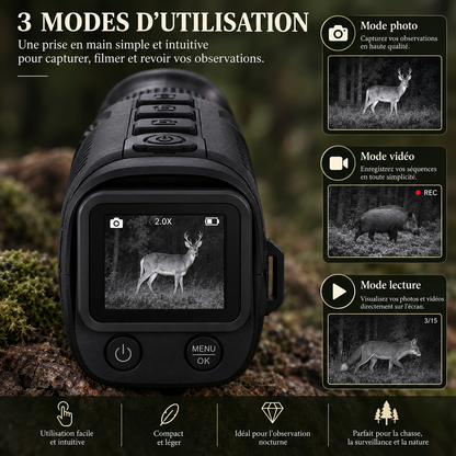 Monoculaire de vision nocturne avec modes photo vidéo et lecture