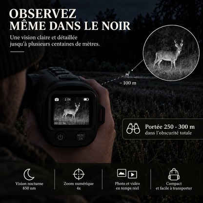 Rendu infrarouge nocturne du monoculaire avec observation d'un chevreuil